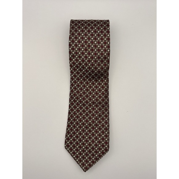 Pronto Uomo Other - Pronto Uomo Couture Mens Silk Tie Burgundy Taupe Geometric Medallion Pattern